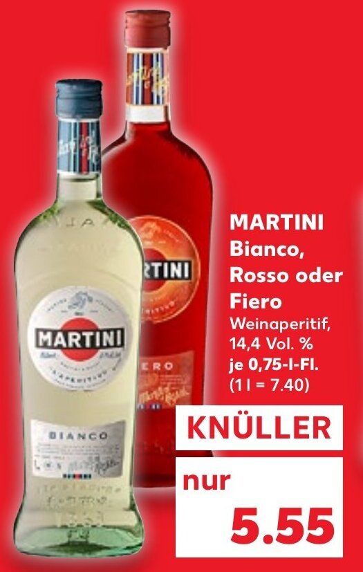 Martini Bianco, Rosso oder Fiero 0,75 L Fl. Angebot bei Kaufland