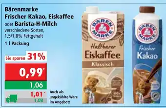 L. STROETMANN GROSSMARKT Bärenmarke Frischer Kakao, Eiskaffee oder Barista H-Milch 1L Angebot