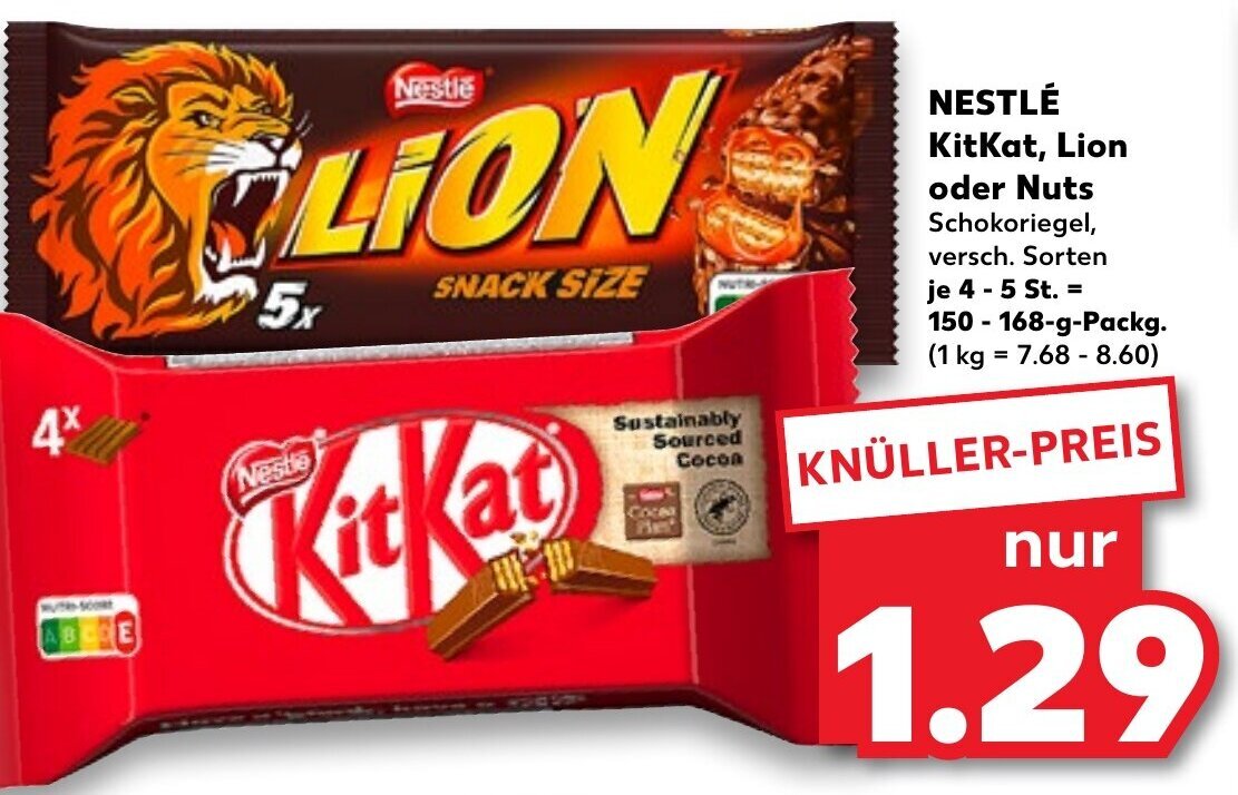 Nestlé Kitkat, Lion oder Nuts 150168 g Packg. Angebot bei Kaufland