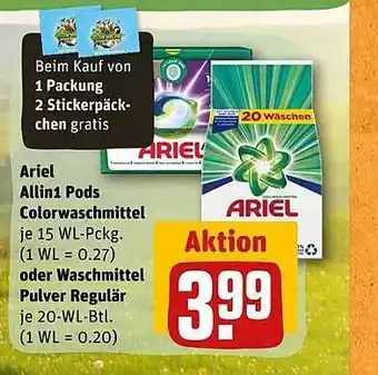 REWE Kaufpark Ariel allin1 pods colorwaschmittel oder waschmittel pulver regulär Angebot