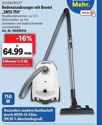 Lidl Bodenstaubsauger mit Beutel,, SBSS 750'' Angebot