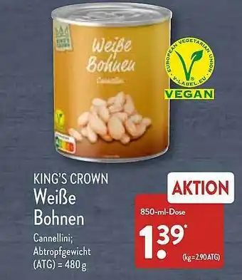 Aldi Nord King's crown weiße bohnen Angebot