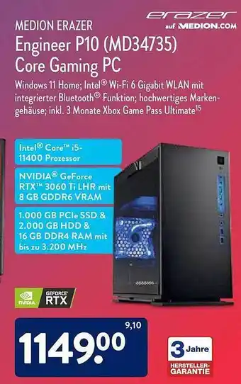 Aldi Nord Medion erazer engineer p10 (md34735) core gaming pc Angebot