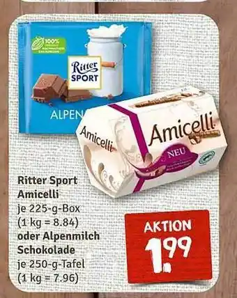 nahkauf Ritter sport amicelli oder alpenmilch schokolade Angebot