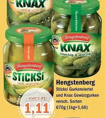 Aktiv Irma Hengstenberg sticksi gurkenviertel und knax gewürzgurken Angebot