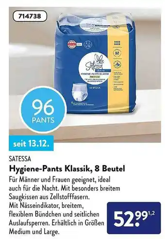 Aldi Nord Satessa hygiene-pants klassik, 8 beutel Angebot