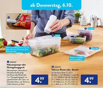 Aldi Süd Ambiano vakuumpumpe oder versiegelungsgerät oder vakuum-boxen oder -beutel Angebot