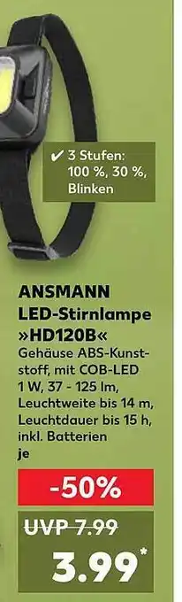 Kaufland Ansmann led-stirnlampe „hd120b“ Angebot