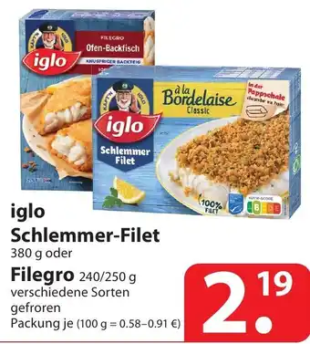 Famila Nord Ost Iglo Schlemmer Filet 380g oder Filegro 240/250g Angebot