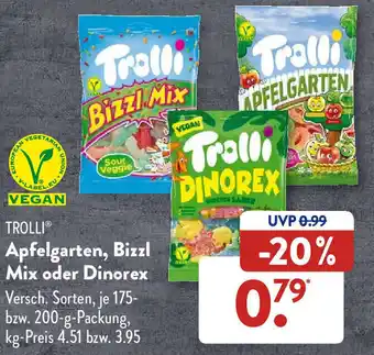 Aldi Süd Trolli Apfelgarten, Bizzl Mix oder Dinorex 175-200 g Packung Angebot