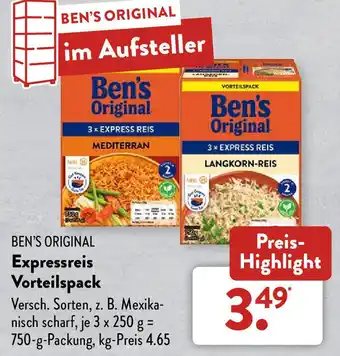 Aldi Süd Ben's Original Expressreis Vorteilspack 750 g Packung Angebot