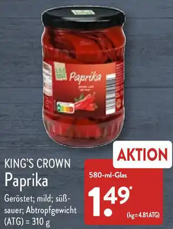 Aldi Nord King's Crown Paprika 580 ml Glas Angebot