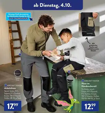 Aldi Süd Kingcraft fashion arbeitshose oder hose im handwerkerstil Angebot