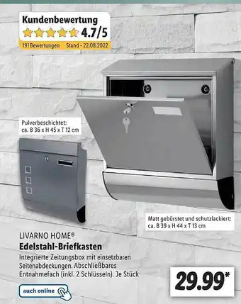 Lidl Livarno home edelstahl-briefkasten Angebot