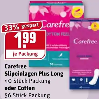 REWE Kaufpark Carefree Slipeinlagen Plus Long oder Cotton Angebot