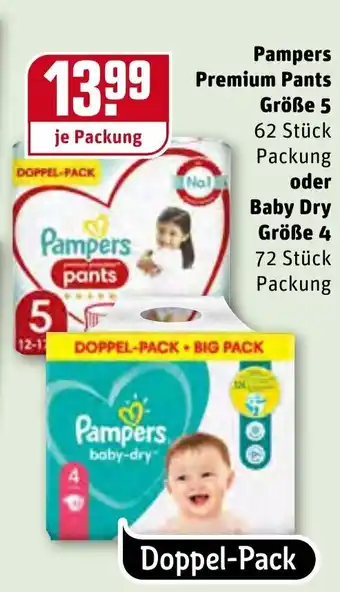 REWE Kaufpark Pampers Premium Pants Große 5 oder Baby Dry Größe 4 Angebot