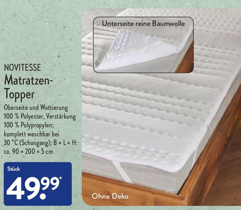 Novitesse Matratzen Topper Angebot bei Aldi Nord