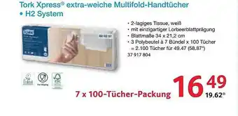 Selgros Tork Xpress extra-weiche Multifold Handtücher H2 System Angebot