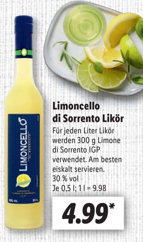 Limoncello di Sorrento Likör 0,5 L Angebot bei Lidl