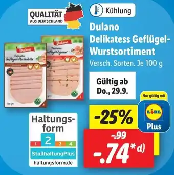 Lidl Dulano Delikatess Geflügel Wurstsortiment 100 g Angebot