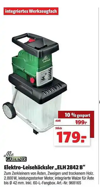 Hagebau Mr. gardener elektro-leisehäcksler „elh 2842 b“ Angebot