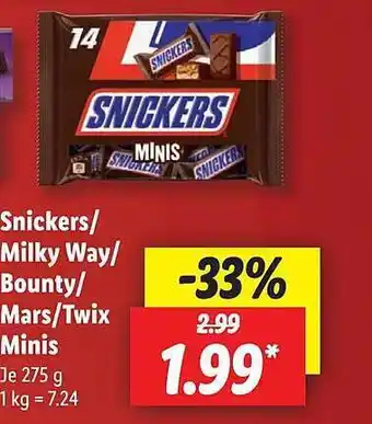 Lidl Snickers, milky way, bounty, mars oder twix minis Angebot