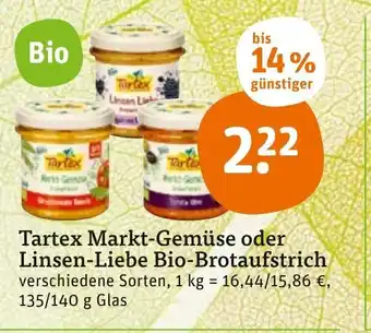 tegut Tartex Markt Gemüse oder Linsen Liebe Bio Brotaufstrich 135/140g Angebot