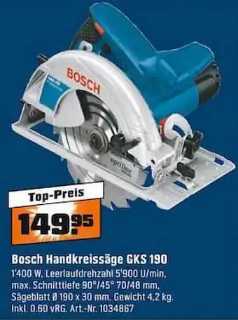 OBI Bosch handkreissäge gks 190 Angebot