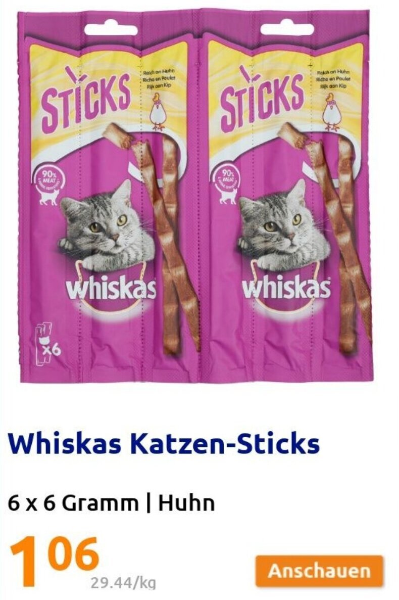 Whiskas Katzen Sticks 6x6 Gramm Angebot bei Action