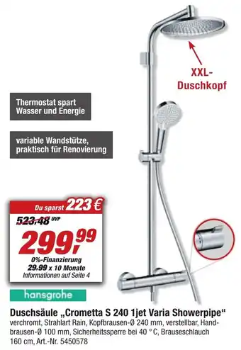 toom Baumarkt Hansgrohe Duschsäule ,,Crometta S 240 1jet Varia Showerpipe" Angebot