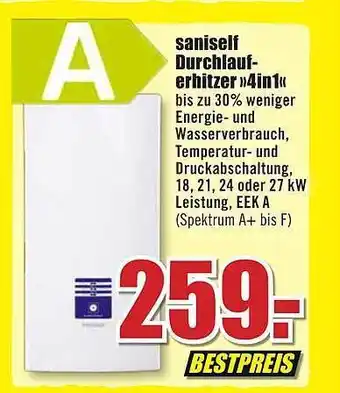 B1 Discount Baumarkt Saniself durchlauferhitzer „4in1“ Angebot