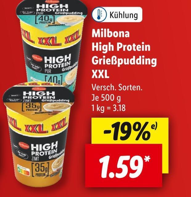 Milbona high protein grießpudding xxl Angebot bei Lidl