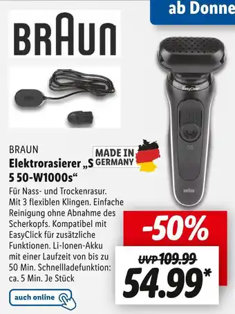 Lidl Braun elektrorasierer „series 5 50-w1000s“ Angebot