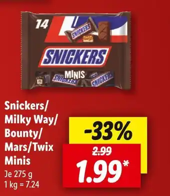 Lidl Snickers/ milky way/ bounty/ mars/twix minis riegel Angebot