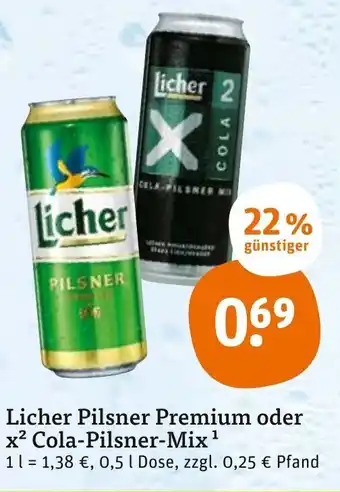 tegut Licher Pilsner Premium oder X2 Cola Pilsner Mix Angebot