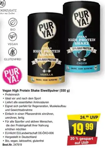 Zweirad Stadler Pur Ya! Vegan High Protein Shake Eiweißpulver (550 g) Angebot