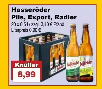 Bilgro Hasseröder pils, export, radler Angebot