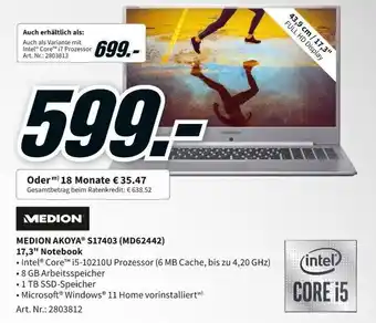 MediaMarkt Medion Akoya S17403 (MD62442) 17,3" Notebook Angebot