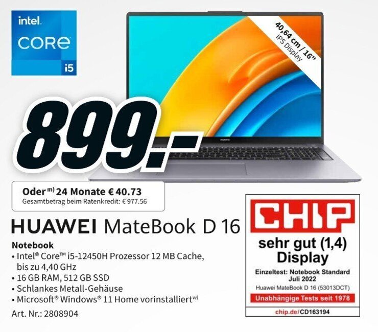 Huawei Matebook D16 Notebook Angebot bei MediaMarkt