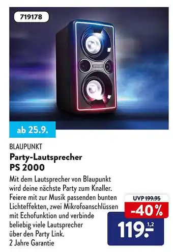 Aldi Süd Blaupunkt party-laustsprecher ps 2000 Angebot