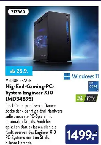 Aldi Süd Medion erazer hig-end-gaming-pc-system engineer x10 (md34895) Angebot