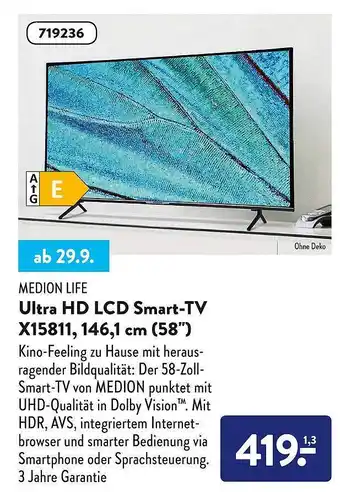 Aldi Süd Medion life ultra hd lcd smart-tv x15811, 146,1 cm (58 Angebot