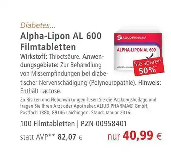 Apotal Alpha-lipon al 600 filmtabletten Angebot