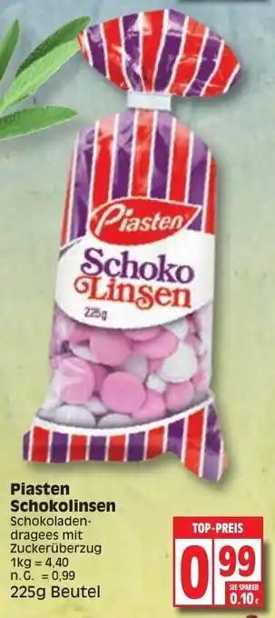 Edeka Piasten Schokolinsen 225 g Beutel Angebot