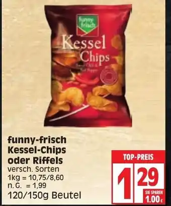 Edeka Funny Frisch Kessel Chips oder Riffels 120/150 g Beutel Angebot