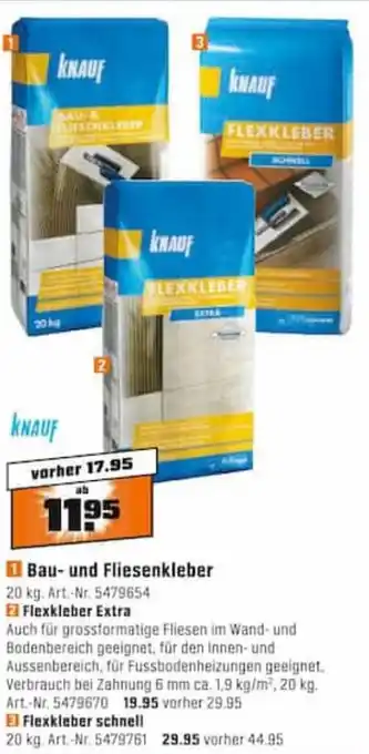 OBI Knauf Bau und Fliesenkleber 20 kg Angebot