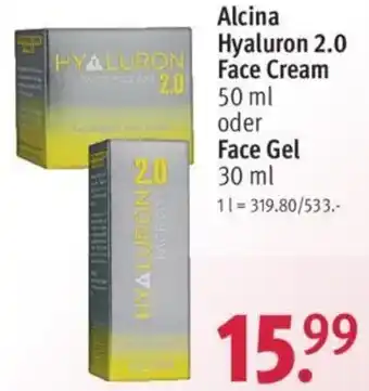 Rossmann Alcina Hyaluron 2.0 Face Cream 50 ml oder Face Gel 30 ml Angebot