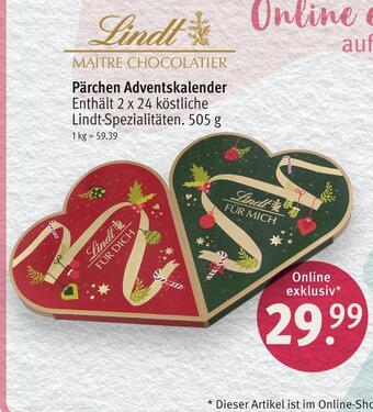 Rossmann Lindt pärchen adventskalender Angebot