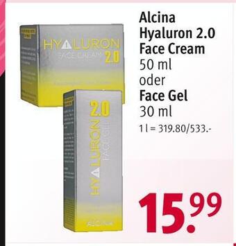 Rossmann Alcina hyaluron 2.0 face cream oder face gel Angebot