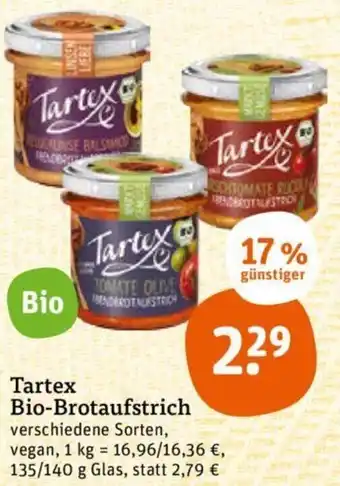 tegut Tartex Bio Brotaufstrich 135/140 g Glas Angebot